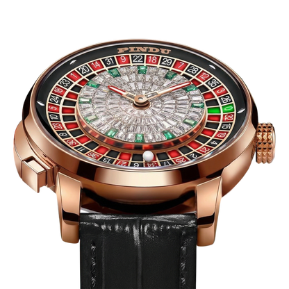 Luxury watch with roulette design on a white background